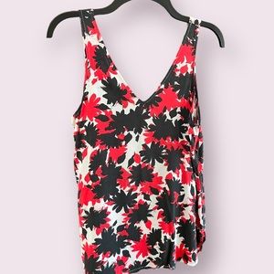 GAP black, white and red floral v-neck‎ tank size small